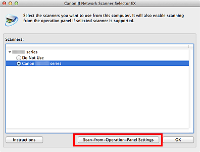figure: Scan-from-PC Settings screen